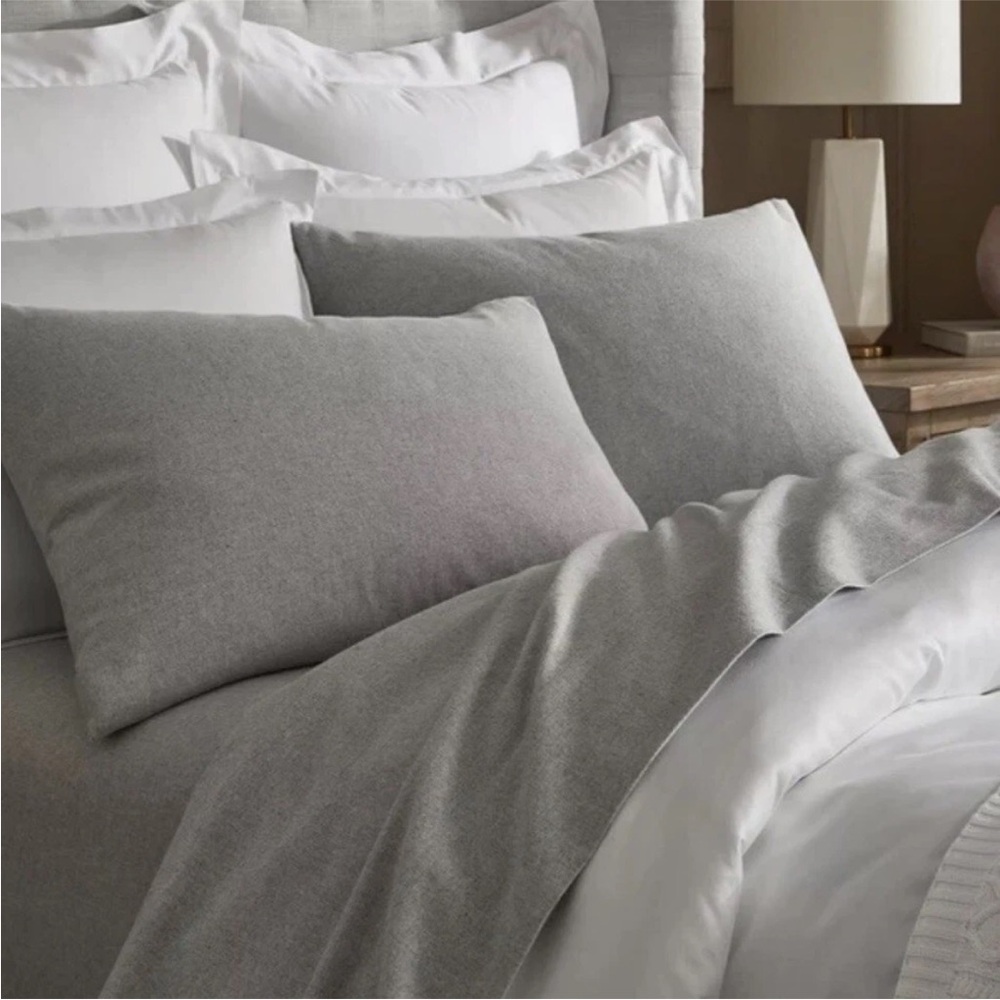 Boll & Branch Heathered Gray Organic Cotton Flannel King Duvet Cover & Sham Set